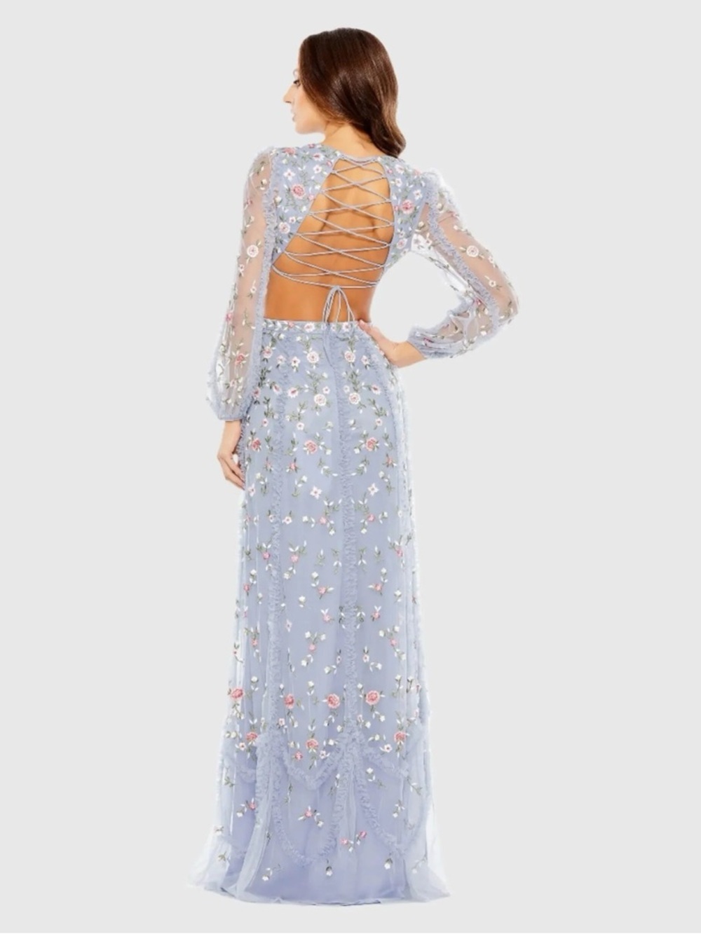 Mac Duggal 35107 Purple Long Sleeve Embellished Cut Out A-Line Gown Size 2 NWT - Picture 2 of 15